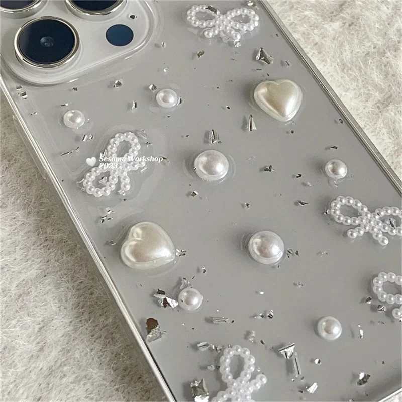 Phone Accessories Wholesale In China - 3D Pearl Bowknot Silver Foil Phone