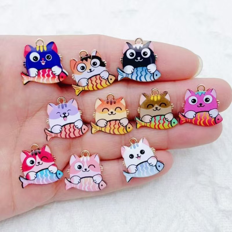 Phone Accessory - 10pcs cross-border cartoon cute alloy cat