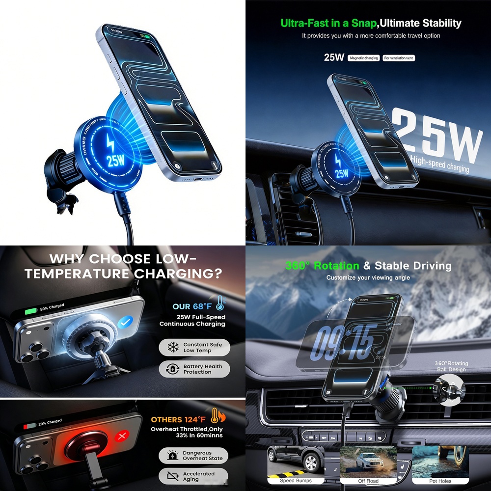 Phone Cooling Fan - Strong 25W Magnetic Wireless Car Charger